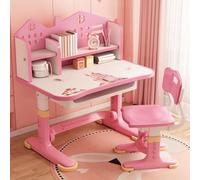 Somerway Ensemble Bureau Chaise Enfant, Bureau avec Rangement, Bureaus d'Étude Réglable en Hauteur, Plateau Élargi, Porte-Livres et Tiroir, Dossier Château (Rose1)
