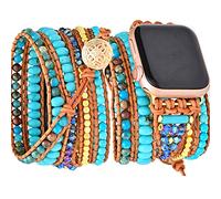 Somesame Compatible avec les bracelets de montre Apple Watch de 49 mm, 45 mm, 44 mm, 42 mm, perles naturelles tressées à la main, bracelet de montre pour femme multicouche 5 enveloppements, bracelet
