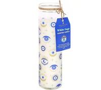 something different All Seeing Eye Bougie tube sauge blanche avec design en verre bleu et or 21 x 6 cm (1 pièce), cire, multicolore, 21 cm x 6 cm x 6 cm, EY_70023