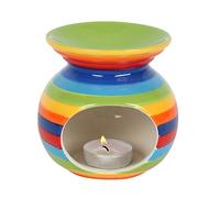 Superbe brûleur à Huile en céramique à Rayures Arc-en-Ciel - 14 cm x 14 cm (1 pièce) - Matériau de qualité supérieure - Idéal pour aromathérapie, décoration d'intérieur et Cadeau