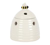 Brûleur à Huile en Forme de Ruche Blanche fantaisiste - 14 cm x 11 cm (Lot de 1) - Adorable Design en céramique avec Accent d'abeille Douce - Convient pour Les huiles parfumées et la Cire fondue