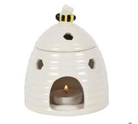 Brûleur à Huile en Forme de Ruche Blanche fantaisiste - 14 cm x 11 cm (Lot de 1) - Adorable Design en céramique avec Accent d'abeille Douce - Convient pour Les huiles parfumées et la Cire fondue