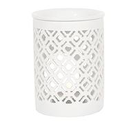 Brûleur à Huile élégant en céramique Blanche Mate en Treillis - 11 cm x 9,5 cm (1 pièce) - Diffuseur de Parfum décoratif - Design Unique et matériau de qualité supérieure - Parfait pour la décoration
