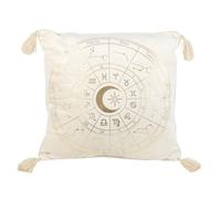 Something Different Coussin carré rempli de roue d'astrologie (35 cm x 35 cm) (blanc cassé/doré), Blanc cassé/doré, 35 cm x 35 cm