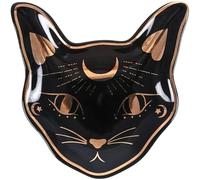 Something Different Mystic Mog Lot de 10 plats à bijoux en céramique et dolomite Motif tête de chat Noir et doré