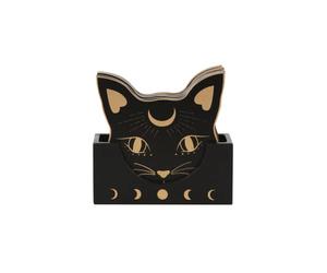 Something Different Mystic Mog Lot de 4 dessous de verre Motif tête de chat Noir Taille unique