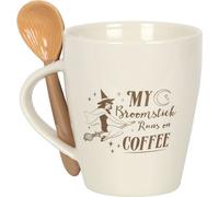 Something Different - Set tasse & cuillère "My Broomstick Runs On Coffee" SD4882 (Taille unique) (Blanc naturel/Beige)