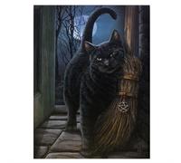 something different Toile murale design fantastique chat noir avec bâton de balai de sorcière par Lisa Parker - 25 cm x 19 cm