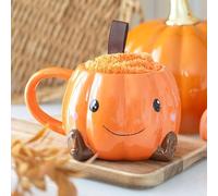 Something Different Wholesale Ensemble tasse et chaussettes en forme de citrouille souriante - Cadeau d'Halloween confortable avec tasse d'automne de 500 ml et chaussettes orange moelleuses, adorables