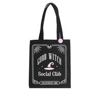 Something Different Wholesale Good Witch Social Club Sac fourre-tout et épingle en émail | Sac en polycoton noir | Cadeau de shopping sorcière