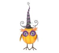 Something Different Wholesale Hibou orange en métal avec chapeau de sorcière et fantôme | Décoration d'automne | Décoration d'étagère effrayante