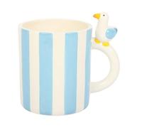 Something Different Wholesale Mug rayé avec mouette | Tasse en céramique côtière avec rayures pastel | 370 ml | Tasse fantaisie bord de mer | Tasse à thé inspirée de la cabane de plage | Cadeau pour