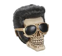 Something Different Wholesale Ornement tête de mort Rockstar : figurine Elvis Hommage avec lunettes de soleil dorées - Collection unique Rock & Roll pour collectionneurs