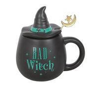 Something Different Wholesale Tasse Bad Witch avec couvercle et cuillère | Chapeau de sorcière vert en céramique | Cadeau gothique d'Halloween