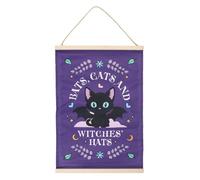 Something Different Wholesale Tenture murale en tissu chauve-souris, chats et chapeaux de sorcière - Design gothique sorcière avec chat noir, décoration magique durable pour chambre à coucher, salon