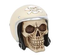 Something Different Wholesale Tête de mort en résine peinte à la main avec casque de moto rétro - Décoration de collection de moto gothique, figurine détaillée attrayante