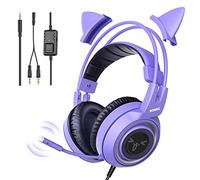 Somic G951S Casque de Jeu Violet avec Ajustement du Volume du Micro pour Xbox One, PS4, PC, Casque Amovible pour Oreille de Chat pour Fille Femme, avec Prise de 3,5 mm