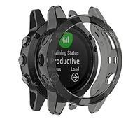 SOMKB Pour Garmin Fenix5S 5 5X TPU Silicone Frame Protection Case Ultra Mince Transparent Fenix 5S 5 5X Accessoire Housse de Protection (Noir, Pour Fenix 5S 5S Plus)