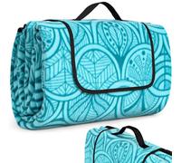 SOMLAW Couverture Pique Nique 200 x 200 cm Nappe Pique-Nique, Tapis Imperméable, Natte de Plage pour Plage, Camping, Parc, Motif Floral Bleu