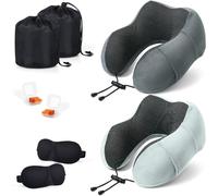 SOMLAW Oreiller de Voyage pour Avion, 2 Pièces Coussin de Nuque pour Voyage, Oreiller de Voyage en Mousse à Mémoire de Forme, Oreiller de Vol Réglable et Compact, Coussin de Nuque Ergonomique