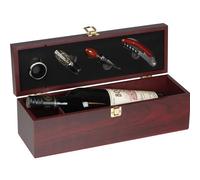 Sommelier Set de vin avec boîte en bois et 4 accessoires pour vin Accessoires de vin Anneau anti-goutte Bouchon de bouteille Couteau de sommelier Décanteur verseur
