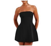 Sommer Einfarbig Brust Hohe Taille Kleid Sexy Kleider (Black, L)