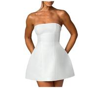 Sommer Einfarbig Brust Hohe Taille Kleid Sexy Kleider (White, M)