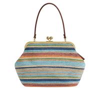 Sommer-Regenbogen-gewebte Strohtasche for Damen, große Kapazität, Schnallentasche, stilvolle gestreifte Strandtasche, modisch for Strand, Urlaub, Shopping, Picknick & den täglichen Sommer-Look