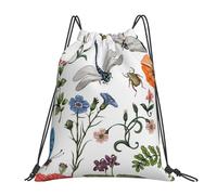 Sommermuster, botanische Pflanzen, Insekten, Blumen im Vintage-Stil, wasserabweisender Rucksack mit Kordelzug für Damen und Herren, Sport- und Fitnessstudio-Sackpack