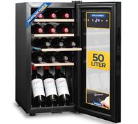 Sommertal Cave à vin avec porte en verre WK50 - 15 bouteilles, réglable à 5-20 degrés, verrouillable, éclairage LED, porte en verre, écran tactile, 4 étagères en bois, silencieux et économe en énergie