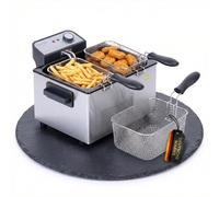 Sommertal DF3270 Friteuse double XXL 5 L | 3000 W, 3 paniers, zone froide | Friteuse en acier inoxydable avec huile et graisse, friteuse profonde pour frites, ailes de poulet et pépites
