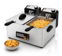 Sommertal DF3600 Friteuse double, avec huile, 2 x 3 l, 3600 W, en acier inoxydable, avec 2 circuits de chauffage séparés, friteuse avec graisse 130 à 190 °C, pour frites