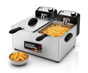 Sommertal DF3600 Friteuse double, avec huile, 2 x 3 l, 3600 W, en acier inoxydable, avec 2 circuits de chauffage séparés, friteuse avec graisse 130 à 190 °C, pour frites