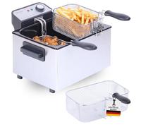 Sommertal Friteuse double XXL avec huile ou graisse, 3 paniers, 5 litres, 3000 W, zone froide, DF3270 - Véritable friteuse en acier inoxydable pour des frites croustillantes