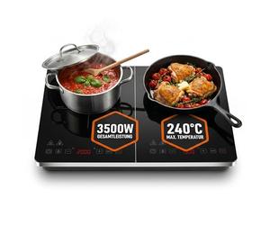 Sommertal Plaque à induction 2 plaques 3500 W mince portable 240 °C Minuterie 4 heures Commande tactile