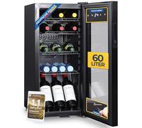 Sommertal Réfrigérateur avec porte en verre GK60 - Réfrigérateur silencieux avec LED, écran tactile et serrure, petit réfrigérateur pour bouteilles, noir, 60 l