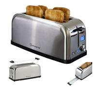 Sommertal ST1500 Grille-pain à fente longue XXL 4 tranches - Grille-pain en acier inoxydable avec grille réchauffe-viennoiseries, écran numérique avec minuterie et indicateur de marche résiduelle