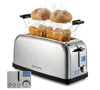 Sommertal ST1500 Grille-pain XXL à fente longue 4 tranches - Grille-pain en acier inoxydable avec grille réchauffe-viennoiseries, écran numérique avec minuterie et indicateur de marche résiduelle