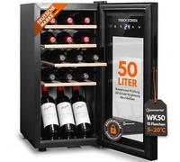 Sommertal WK50 - Réfrigérateur à vin avec porte en verre (15 bouteilles, 5 - 20 ºC, réglable, avec serrure, éclairage LED, porte en verre, écran tactile, 4 étagères en bois, silencieux, économie
