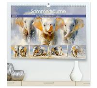 Sommerträume. Elefantenkinder am Meer (hochwertiger Premium Wandkalender 2027 DIN A2 quer), Kunstdruck in Hochglanz: Ein berührender Kunstkalender, ... in warmen und weichen Farbtönen zeigt