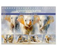 Sommerträume. Elefantenkinder am Meer (Tischkalender 2027 DIN A5 quer), CALVENDO Monatskalender: Ein berührender Kunstkalender, der niedliche Elefantenkinder in warmen und weichen Farbtönen zeigt
