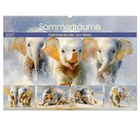 Sommerträume. Elefantenkinder am Meer (Wandkalender 2027 DIN A2 quer), CALVENDO Monatskalender: Ein berührender Kunstkalender, der niedliche Elefantenkinder in warmen und weichen Farbtönen zeigt