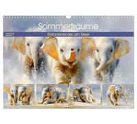 Sommerträume. Elefantenkinder am Meer (Wandkalender 2027 DIN A3 quer), CALVENDO Monatskalender: Ein berührender Kunstkalender, der niedliche Elefantenkinder in warmen und weichen Farbtönen zeigt