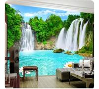 Sommets Montagneux Cascades Lacs Fleurs Forêts Papier Peint 3D Installation Facile Intissé Tapisserie Bureau Salon Canapé Chambre Décoration Murale-300cm×210cm