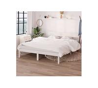 vidaXL Cadre de Lit Cadre à Lattes sur Pied Meuble de Chambre à Coucher Lit Adulte Sommier à Lattes Lit Double Blanc Bois de 810128