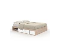 IDMarket Cadre de lit double SALEM avec rangements et sommier 160 x 200 cm façon hêtre et blanc