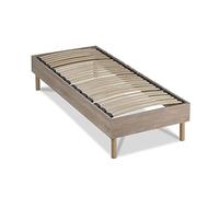 Sommier 90x200 cm, à Latte, 1 Place, en Bois Naturel, Technologie Bi-Lattes avec 4 Zones de Confort, Structure en Bois Massif avec Pieds Inclus, Ergonomique, Aération Optimale, Montage Facile
