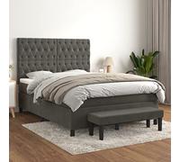 Sommier à Lattes avec Matelas 140x190 Gris Fonçé Velours, Tête de Lit Réglable, Banc Multifonction, Confort Moyen-Ferme pour Chambre à Coucher Moderne