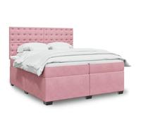 Sommier à lattes avec matelas 200x200 cm Rose Velours, Cadre de lit avec tête de lit réglable et surmatelas, Confort optimal pour chambre à coucher et chambre d'amis, Sommeil avec ressorts ensachés