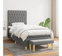 Sommier à Lattes avec Matelas 90x190 cm Gris, Tête de Lit Réglable, Banc Multifonction, Ensemble Lit Adulte Confort Ferme et Durable pour Chambre à Coucher Moderne